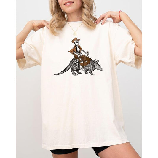 Cowboy Skeleton, Armadillo, Funny, Aesthetic, Meme, Trendy, Halloween Shirt, Women's Comfort Color Tee, Tshirt