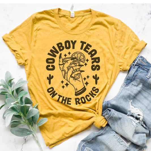Cowboy Tears T-Shirt Country Southern Tshirt South Western Tee Soft Print Shirt Cowboy Tears Tshirt Cowgirl Country T-Shirt Sublimation Print Tee Casual Comfort Top Womenswear