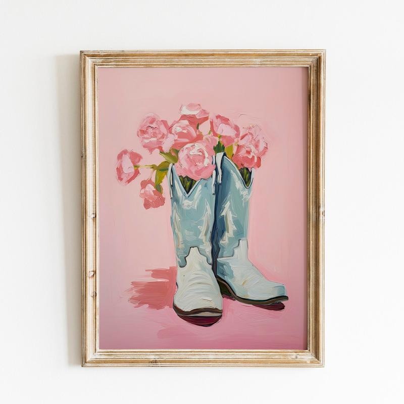 Cowgirl Boots Art, Floral Western Nursery Print, Coastal Cowgirl Poster, Gifts For Her Women Wall Art, Poster Prints No Frame, Dorm Room Decor, Poster For Room, Gifts For Birthday Christmas Xmas