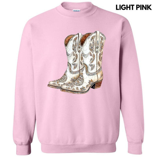 Cowgirl Boots Faux Rhinestone Sweatshirt