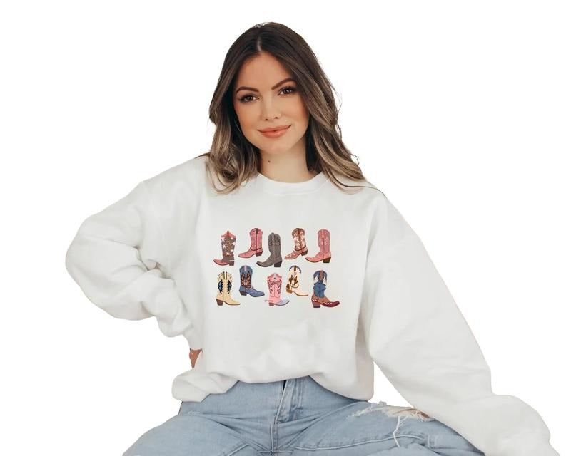 Cowgirl Boots Sweatshirt, Country Concert Sweater, Western Graphic Tee For Women, Graphic Sweatshirt, Cowgirl Shirt, Unisex Sweatshirt, Long Sleeve Crewneck Shirt, Gifts Ideas For Women Sweater, Gifts For Christmas Birthday