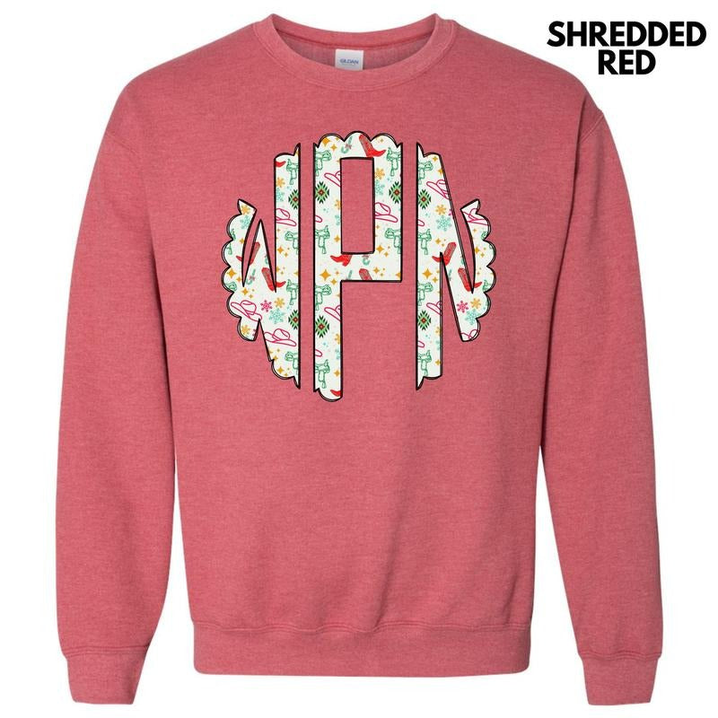 Cowgirl Christmas Monogram Sweatshirt 'NLB'