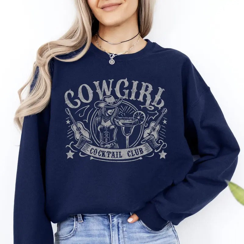 Cowgirl Cocktail Club, Western, Country Sweatshirt, Crew Neck, Women's, Crewneck