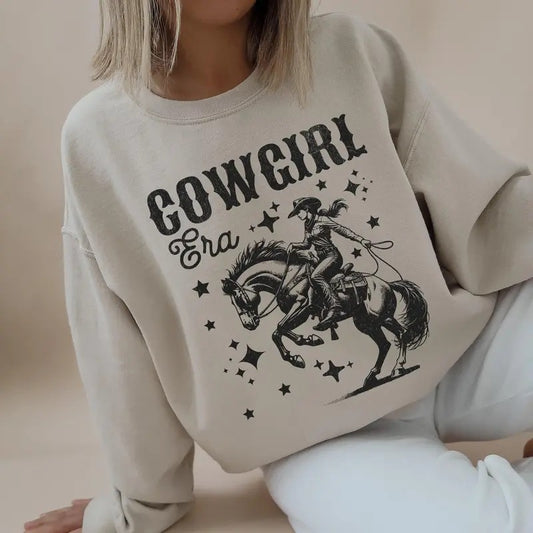 Cowgirl Era, Horse, Stars, Retro, Western, Country Sweatshirt, Crew Neck, Women's, Crewneck