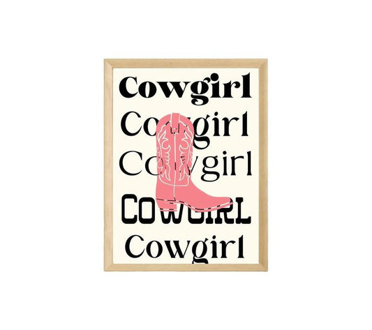 Cowgirl Multiple Font Minimalist Western Print, Pink Cowgirl Boot, Neutral Western Wall Art, Rustic Farmhouse, Poster Prints No Frame, Gifts For Women Bedroom Decor, Wall Art Room Decor, Big Wall Decor, Gifts For Birthday Christmas Xmas
