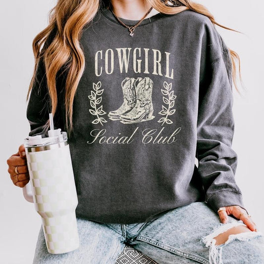 Cowgirl Social Club Sweatshirt Gift, #Western Boots for Women, Cozy Outfit, Vintage Cowgirl Sweater, American Country Wear, western clothing, western outfits women, western tops