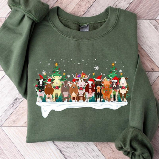 Cows Christmas Crewneck Sweatshirt, Hoodie, T-shirt