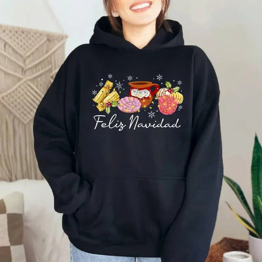 Cozy Mexican Christmas Sweater with Feliz Navidad Design, Perfect for Celebrating the Holidays with Cafecito and Pan Dulce, Unisex Pullover Tee