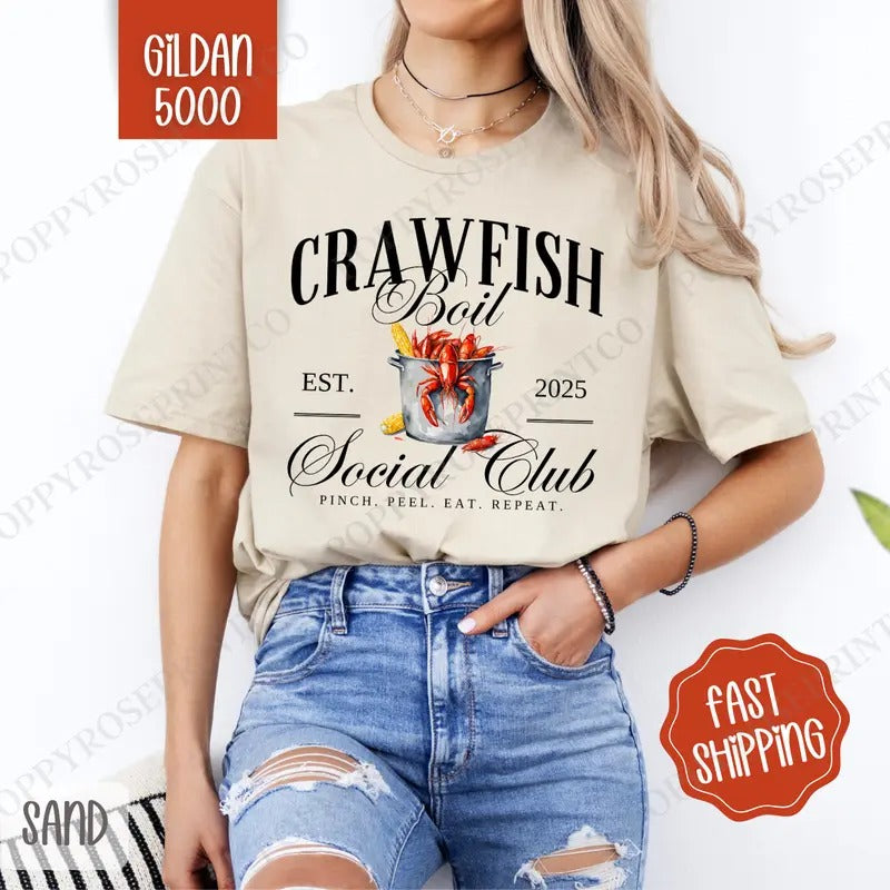 Crawfish Boil Social Club Gildan, Crawfish Season Women's Tee, Cute Women's Tshirt Plus Sizes