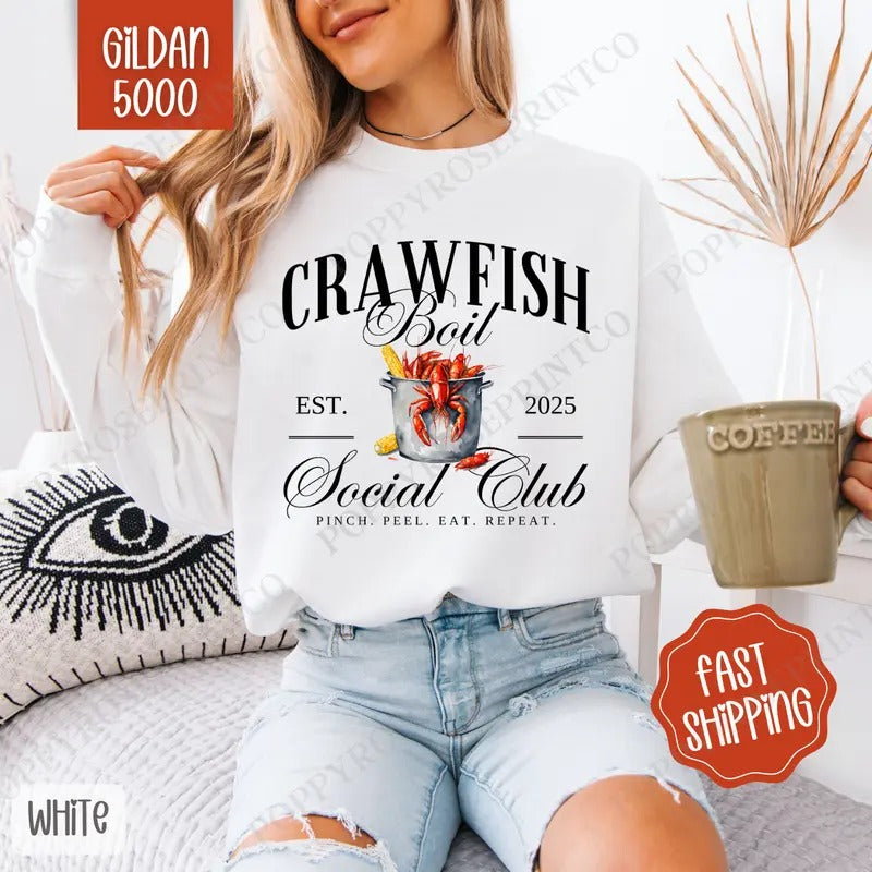 Crawfish Boil Social Club Sweatshirt, Crawfish Season Crewneck, Cute Women's Sweater
