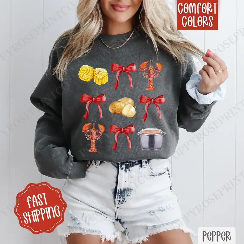 Crawfish Coquette Comfort Colors Sweatshirt, Crawfish Women's Crewneck, Cute Women's Sweater