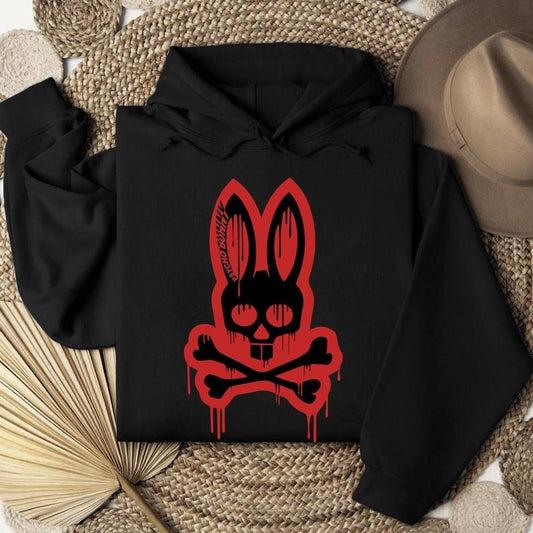 Crazy Bunny Hoodie, Psycho Bunny Skull & Blood Bone, Punk, Cool Shirt