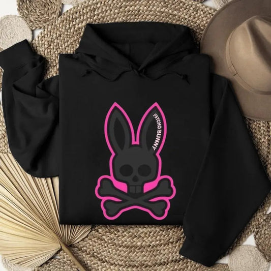 Crazy Bunny Unisex Hoodie, Psycho Bunny Skull & Bone, Punk, Cool Shirt