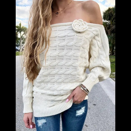 Cream Off The Shoulder Sweater