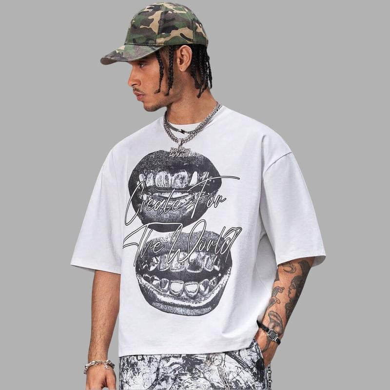 Create For The World Graphic Tee Hip Hop Oversized Aesthetic Y2k Clothing Streetwear T-Shirt Graphic Tee for Men Women