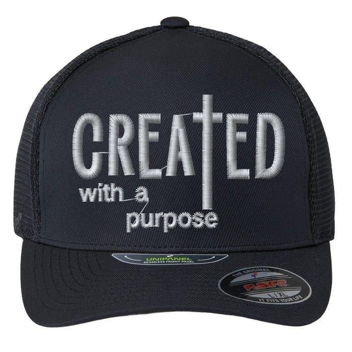 Created With A Purpose Hat | Christian Faith Embroidered Flexfit Trucker Cap | Inspirational Jesus Hat | Religious Headwear for Men & Women | Faith-Based Unipanel Design | Uplifting Christian Message Cap