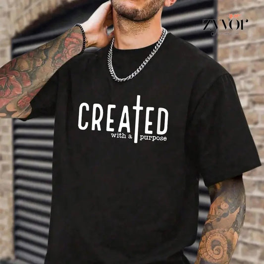 Created With a Purpose Tee Casual Style Crew Neck Short Sleeve T-Shirt Tops Trendy for Unisex, Perfect Gift