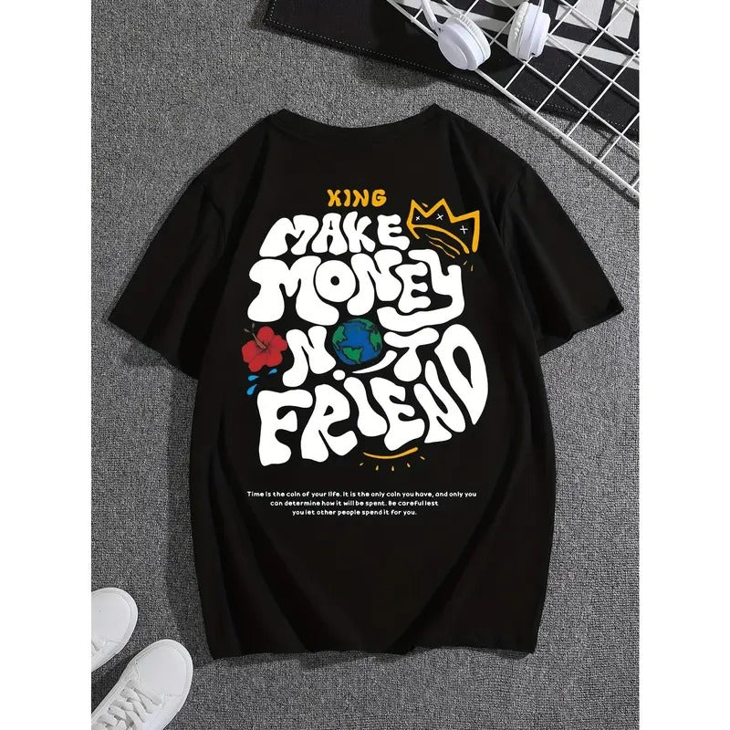 Creative Alphabet Print Men's Fashion Tee, Casual Short Sleeve Round Neck T-shirt, Summer Outdoor Menswear Top Embroidered