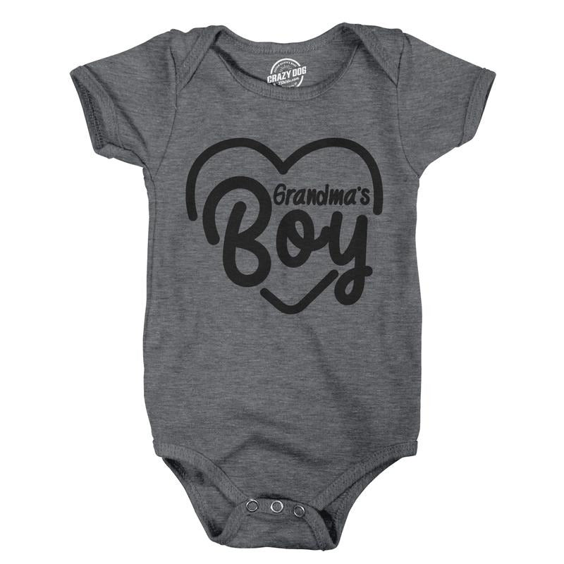 Creeper Grandmas Boy Baby Bodysuit for Newborn Grandson Funny Baby Onesies Mother's Day Onesie for Baby Funny Grandma Onesie Novelty Onesie Dark Grey