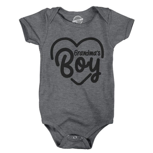 Creeper Grandmas Boy Baby Bodysuit for Newborn Grandson Funny Baby Onesies Mother's Day Onesie for Baby Funny Grandma Onesie Novelty Onesie Dark Grey