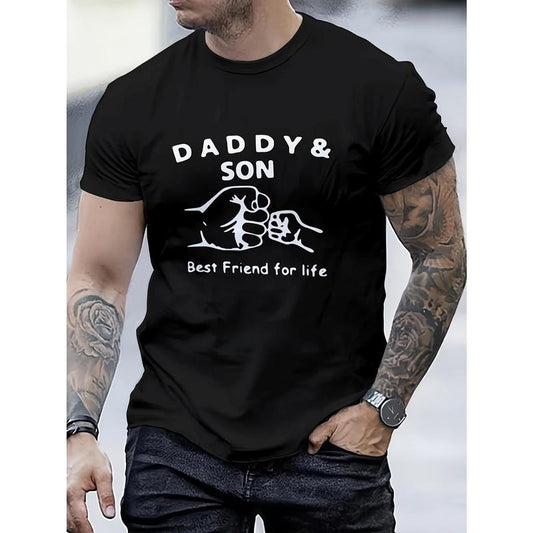 Crew Neck Daddy & Son Print Men's Fashionable Summer Short Sleeve Sports T-shirt, Comfortable And Versatile Made in USA