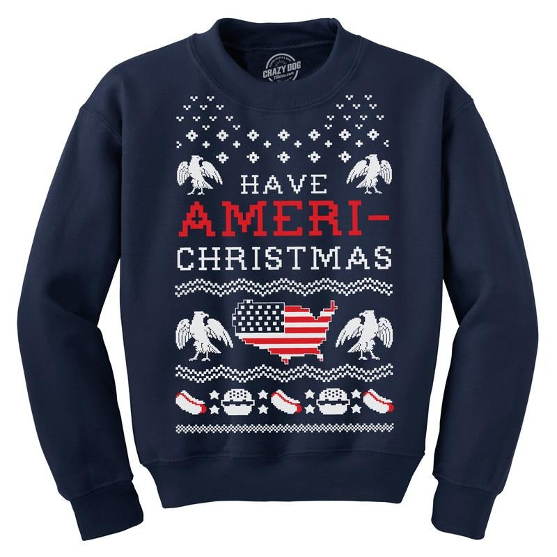 Crew Neck Have Ameri-Christmas Shirt Funny Patriotic Sweatshirt Funny Sweater Christmas Crew Neck Funny Patriotic Long Sleeve Crew Novelty Sweatshirts for Men Navy
