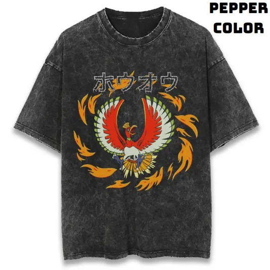 Crimson Ho-Oh Vintage T-Shirt, Ho-Oh T-Shirt, Pokemon Graphic Tees, Unisex Anime Manga Shirt Top Menswear Womenswear Streetwear