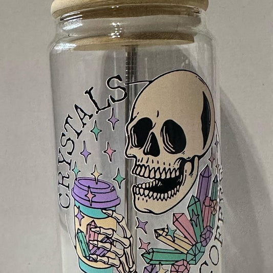 Crystals and Coffee 16 oz glass Tumbler
