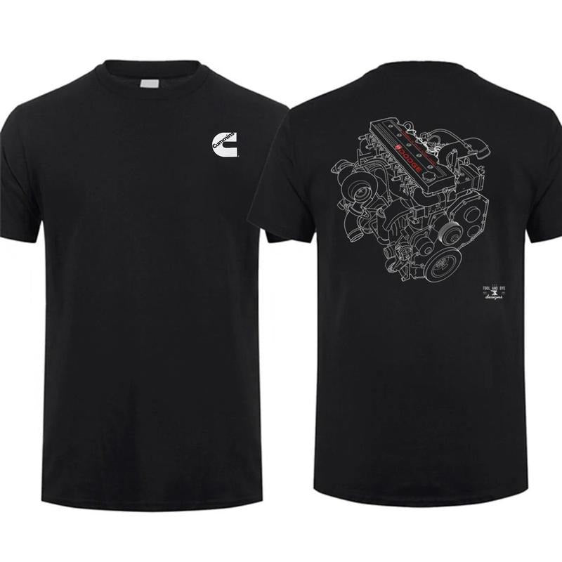Cummins 59l 24v 2-sided T-shirt Car Parts Shirt Cummins Engine Shirt Car Lover Mens Cotton, Menswear Car Parts Short Sleeve