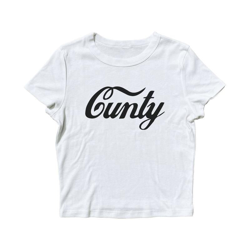 Cunty Baby Tee, Graphic Print Crewneck Crop Baby Tee, Casual Street Short Sleeve T-Shirt, 2024 Comfort Womensware Cotton Fit