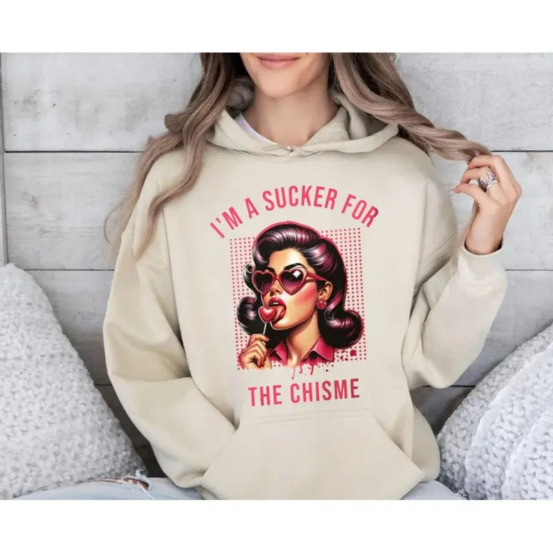 Cupid Chismosa Sweatshirt, Chisme Funny Gift, Mexican Latina Hispanic Craft Valentines Day Cute Retro Graphic Drink Hoodie, Unisex Sweater Pullover Tee