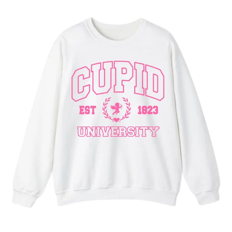 Cupid University Sweatshirt, Cute Valentine's Day Sweatshirt For Men And Women, Valentine's Day Trendy Sweatshirt