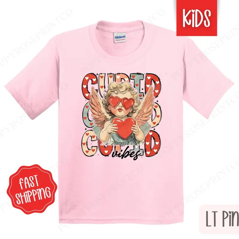 Cupid Vibes Kids Shirt - Valentine's Day Children's Tshirt - Youth Holiday Tee Gildan