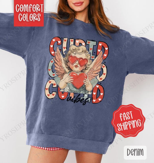 Cupid Vibes Valentines Sweatshirt Comfort Colors, Valentine's Day Women's Crewneck, Holiday Women's Sweater valentine sweatshirt valentine day