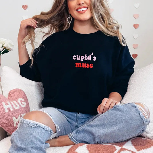 Cupid's Muse Embroidered Sweatshirt, Valentines Day  Sweatshirt, Valentines Sweater, Comfort Colors Embroidered T-Shirt EMB