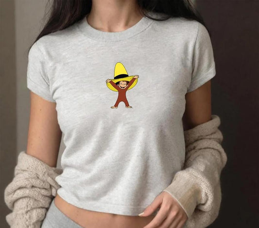 Curious George Monkey Baby Tee, Cute Curious George Baby Tee, Y2K Baby Tee, Cute Monkey George T-Shirt
