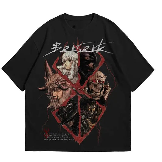 Curse Mark Manga T-Shirt, Berserk Graphic Tee with Guts, Griffith & Skull Knight, Unisex Casual Gym Pump Cover Cotton Shirt Vintage Washed  Unisex Top  Vintage T-Shirt Menswear Top