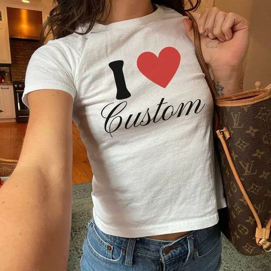 Custom "I Love" Tee, I Heart Custom Tshirt, I Love Custom Women's Fitted Tee, Personalized Gift for Her, Custom Text Tee shirt, Valentine's Day shirt ,Valentine Gift, Shortsleeve Crewneck Cotton Unisex T-Shirt