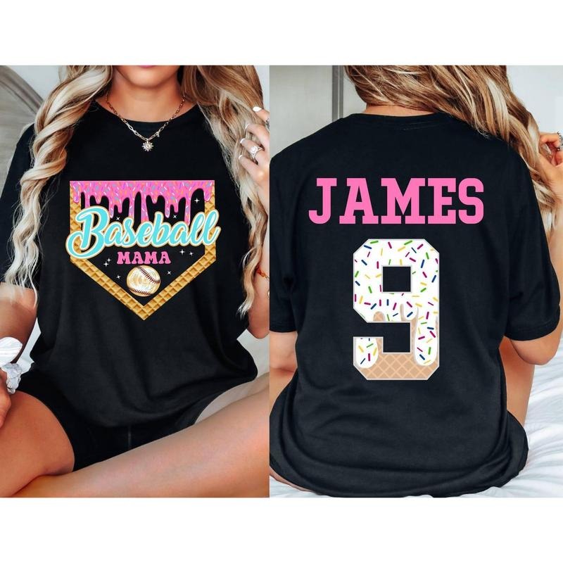 Custom Baseball Drip Mama Shirt, Team Mom T Shirt,Personalized Ice Cream Drip Tee,Mother's Day Gift,With Name & Number Jersey Mom Tball tee