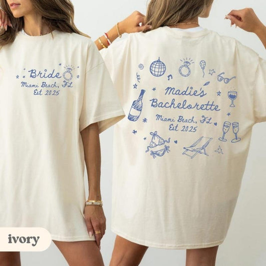 Custom Beach Bachelorette Party Comfort Color Shirt, Beach Bach Tote Bag, Gift for Bridesmaid, Custom Maid of Honor Name Tee, Coastal Bach