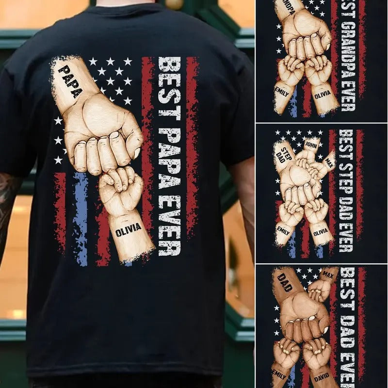 Custom Best Dad Ever Shirt, Custom Dad Raised Fist Bump Shirt, Customized Grandkids Hands, Grandpa Shirt Fist Bump Grandchild Names, Father's Day