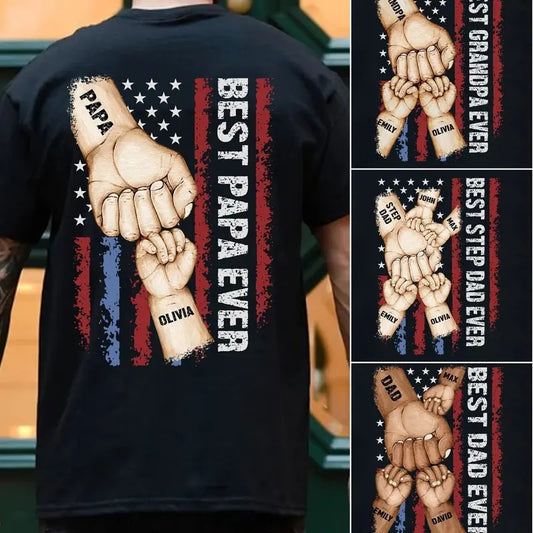 Custom Best Dad Ever Shirt, Custom Dad Raised Fist Bump Shirt, Customized Grandkids Hands, Grandpa Shirt Fist Bump Grandchild Names, Father's Day