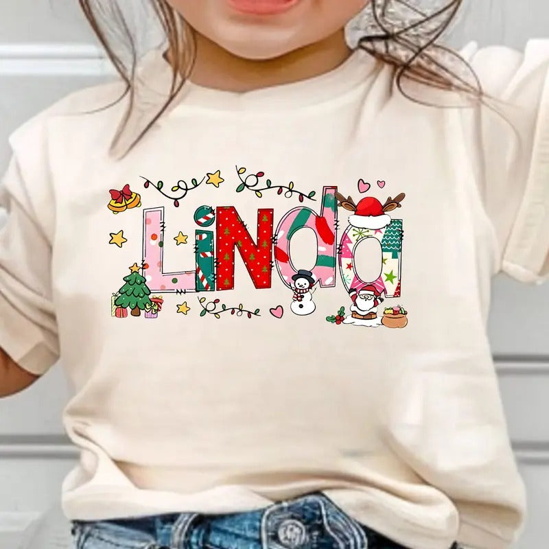 Custom Christmas Kids Shirt, Girly Christmas Shirt,Funny Christmas Shirt, Gift for Mom, Custom Christmas Name Shirt