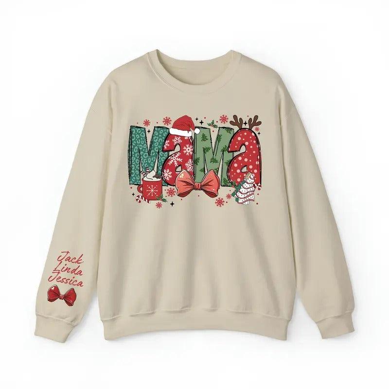 Custom Christmas Mama Sweatshirt,  Christmas Mama Sweatshirt, Christmas Mom Gift, Coquette Bow Christmas Mama, Christmas Mama Claus Sweater.