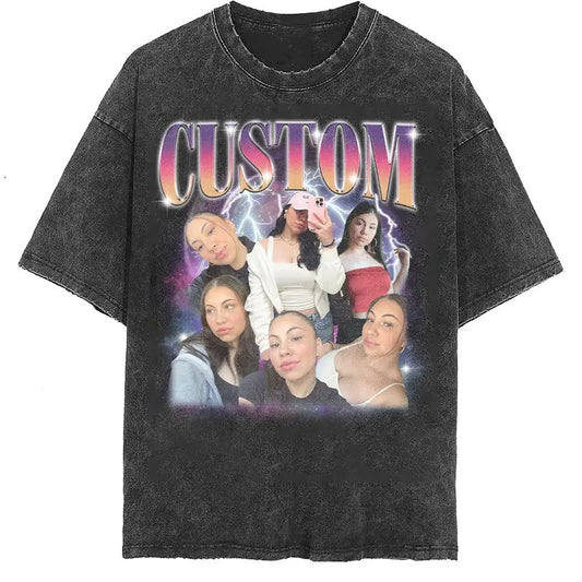 Custom Comfort Colors Girlfriend T-Shirt with Personalized Photo Print, Unisex Loose Fit Graphic Tee, Personalized Portrait Crewneck Tshirt Casual