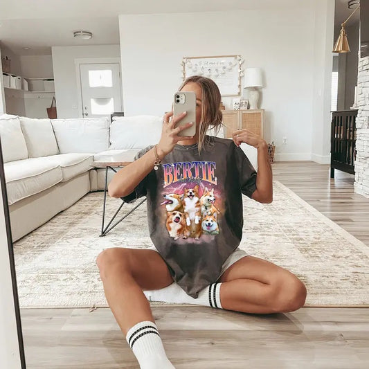 Custom Comfort Colors Retro Dog Shirt, Personalized Pet Tee, Custom Photo Vintage 90s Graphic, Bootleg Rap Dog Shirt, Custom Design Tshirt Top Womenswear Top Womenswear Streetwear Summer Casual Round Neck Crewneck Maternity Baggy Loose Black Oversize