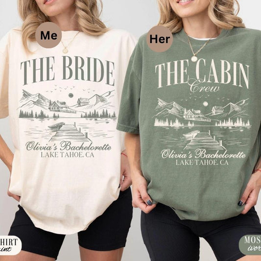 Custom Comfort Colors Vintage Camp Bachelorette Party Shirt, Custom Cabin Crew Bachelorette Shirts, Mountain Bride Tee, Lake Themed Bach Hiking Bridal Party Gifts