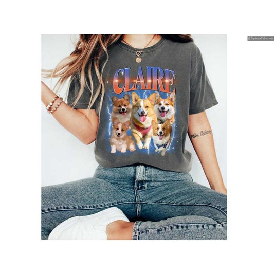 Custom Comfort Retro Dog Shirt, Personalized Pet Tee, Custom Photo 90s Graphic, Bootleg Rap Dog Shirt, Custom Design Tshirt , Global Trending Outfits
