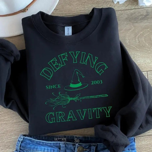 Custom Defying Gravity Witch Sweatshirt, Hoodie, T-Shirt, Wicked Sweater, Personalized Year, Bad Green Witchcore, Y2K Retro, Vintage Soft Plush, Gift For Her
