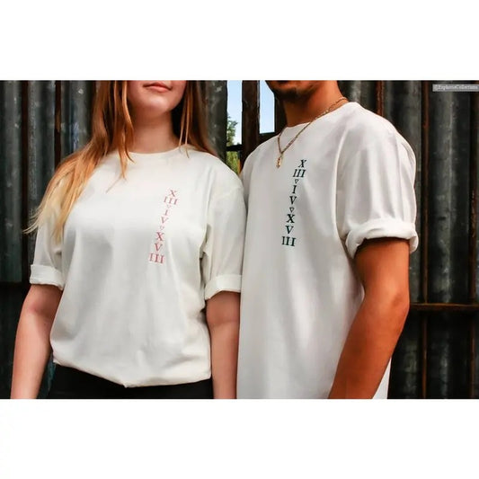 Custom Embroidered Date Roman Numerals Partner Shirt Sweater Hoodie, Personalized Unisex Vintage Couple Love Valentine Anni Tee , Global Trending Outfits